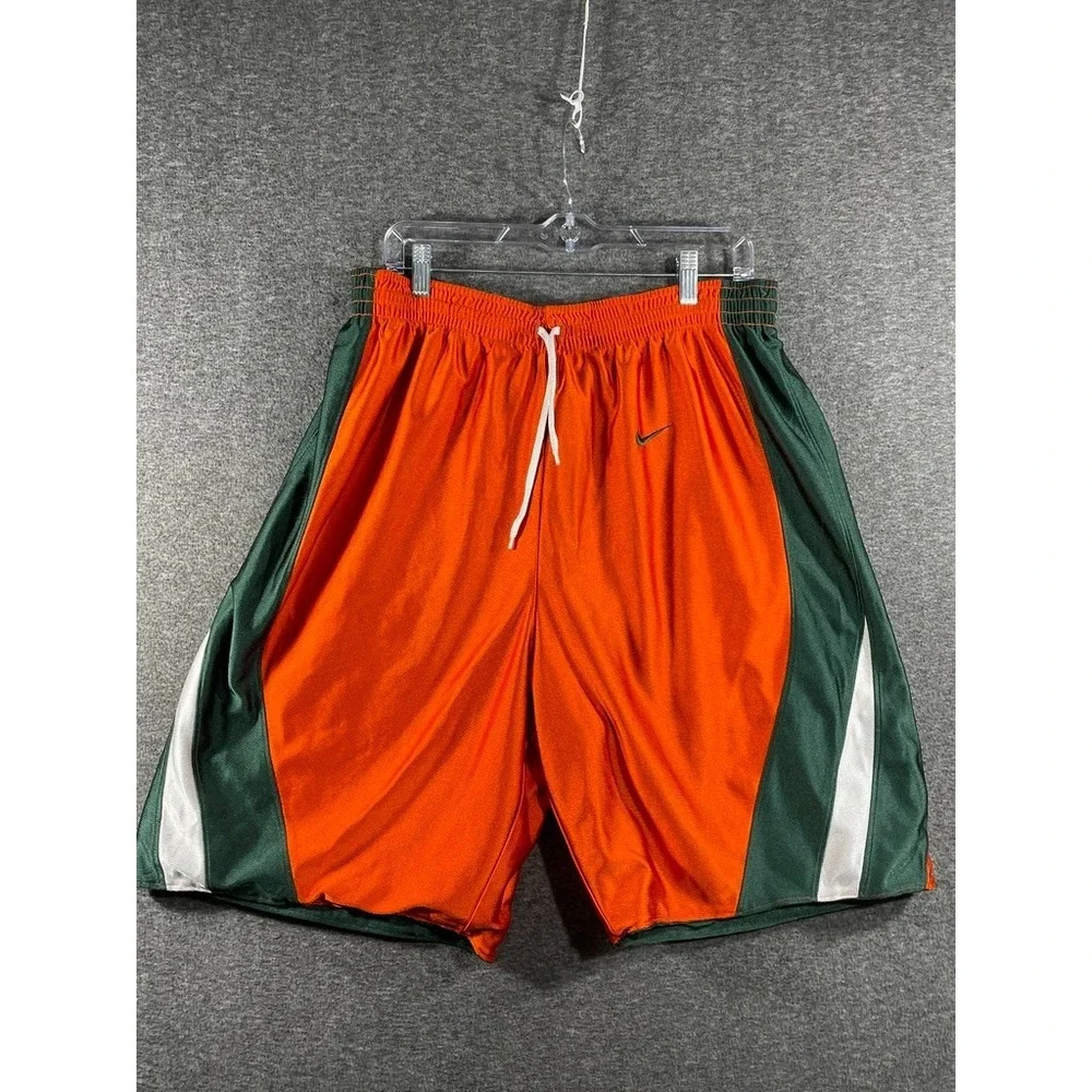Miami Hurricanes Shorts Mens Large Nike NCAA Basketball Reversible Dazzle Shiny